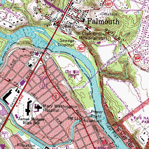 Topographic Map of Old Mill Historic District, VA
