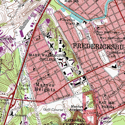 Topographic Map of Westmoreland Hall, VA