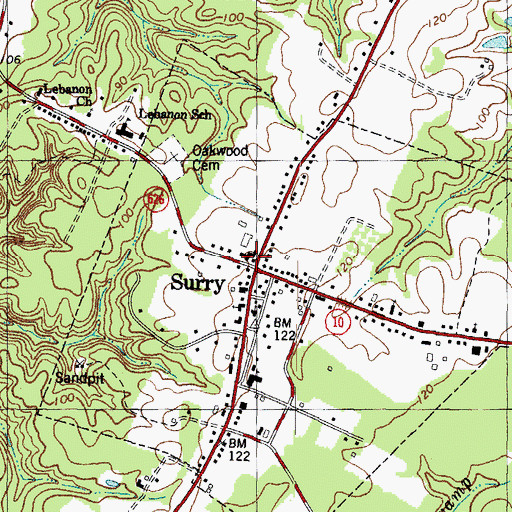 Topographic Map of Surry County Courthouse, VA