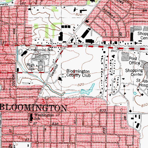 Topographic Map of Bloomington Country Club, IL