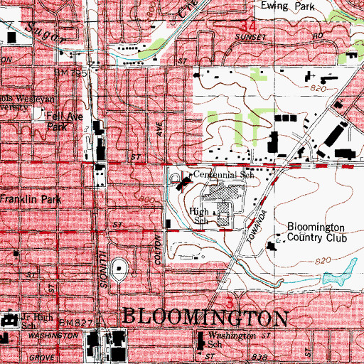 Topographic Map of Centennial School, IL