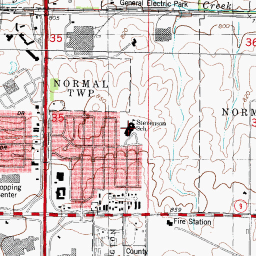 Topographic Map of Stevenson Elementary School, IL