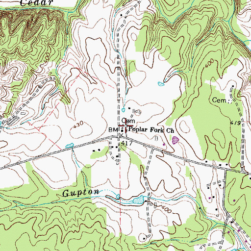 Topographic Map of Poplar Forks Cemetery, VA