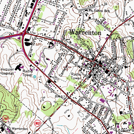 Topographic Map of Warrenton Cemetery, VA
