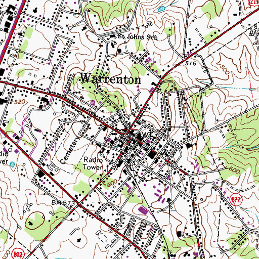 Topographic Map of Warrenton Historic District, VA