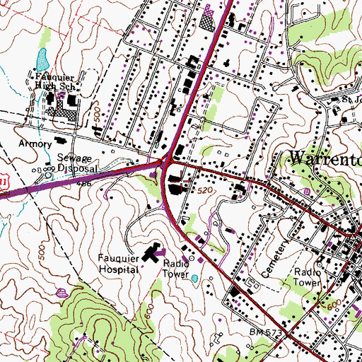 Topographic Map of Waterloo Station Shopping Center, VA