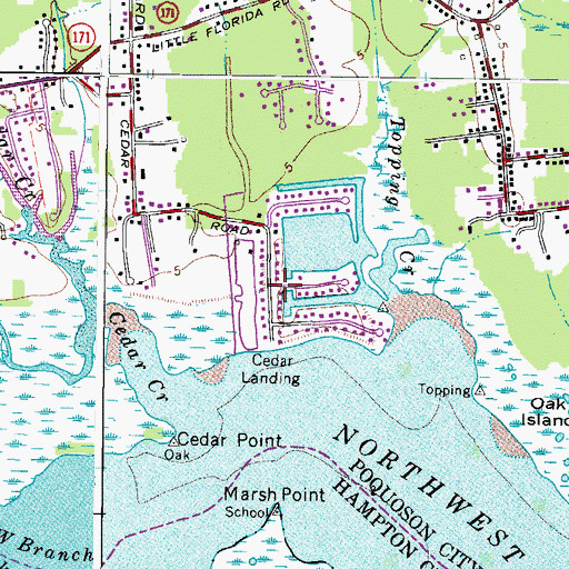 Topographic Map of Cedar Landing Estates, VA