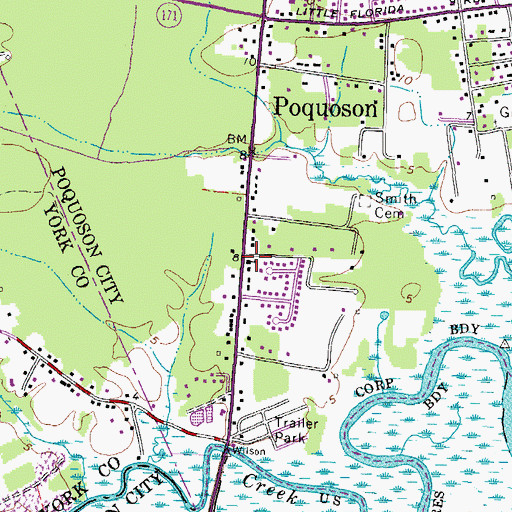 Topographic Map of Poquoson Baptist Church, VA