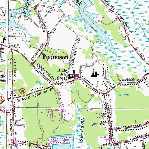 Topographic Map of Poquoson Middle School, VA
