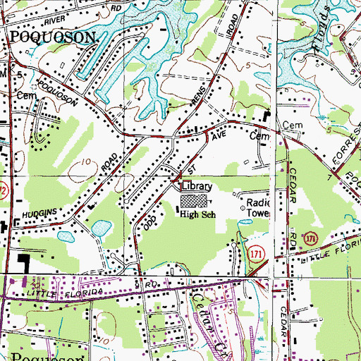Topographic Map of Poquoson Public Library, VA