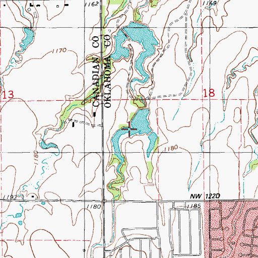 Topographic Map of Oknoname 14 Reservoir, OK