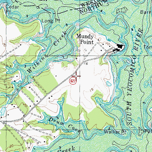 Topographic Map of Mondays Neck, VA