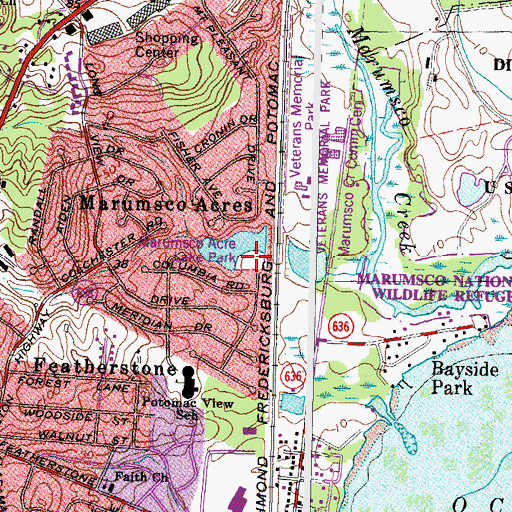 Topographic Map of Marumsco Acre Lake Park, VA