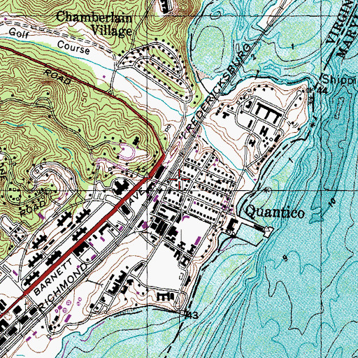 Topographic Map of Quantico Town Hall, VA