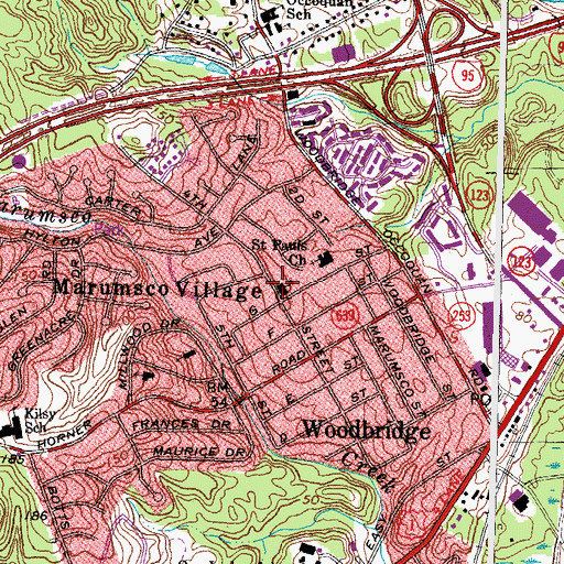 Topographic Map of Woodbridge Primary School, VA