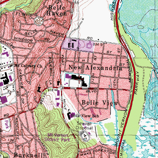 Topographic Map of Belle View Shopping Center, VA