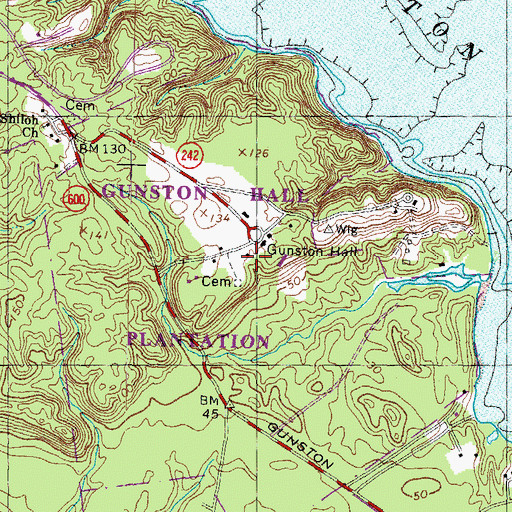 Topographic Map of Gunston Hall Plantation, VA