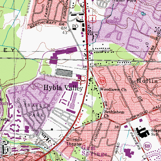 Topographic Map of Hybla Valley Shopping Center, VA