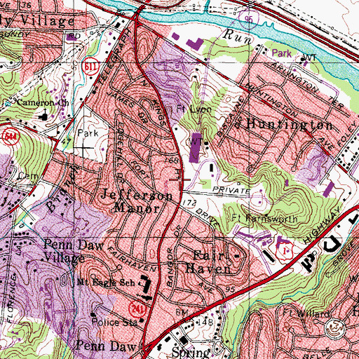 Topographic Map of Jefferson Manor Shopping Center, VA