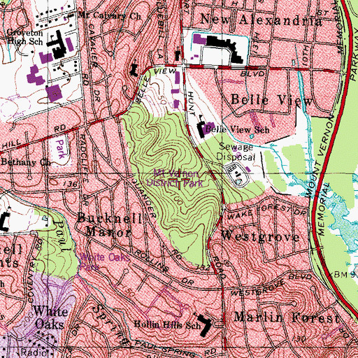 Topographic Map of Mount Vernon District Park, VA