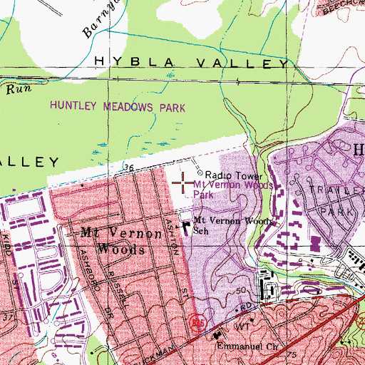 Topographic Map of Mount Vernon Woods Park, VA