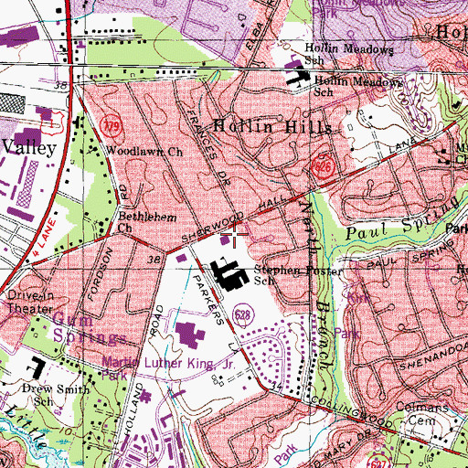 Topographic Map of Sherwood Regional Library, VA