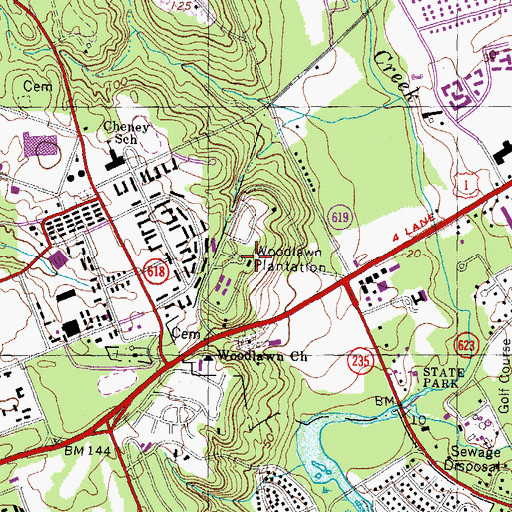 Topographic Map of Woodlawn Mansion, VA