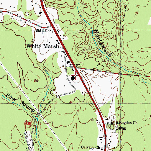 Topographic Map of White Marsh Post Office, VA