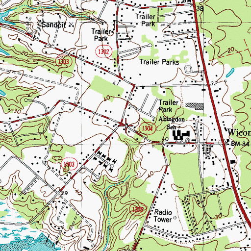 Topographic Map of Wicomico Post Office, VA