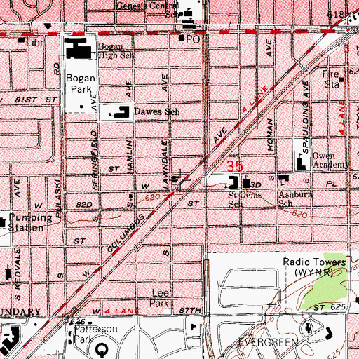 Topographic Map of Ashburn Baptist Church, IL