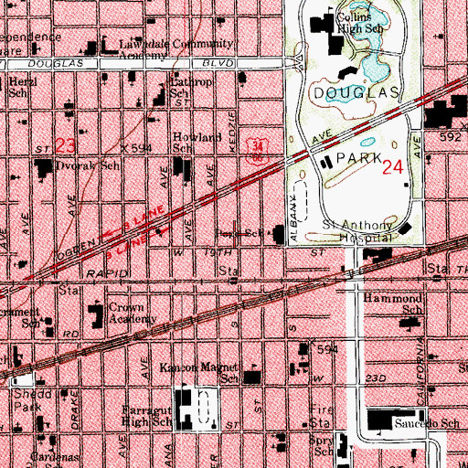 Topographic Map of Douglas Park Baptist Church, IL