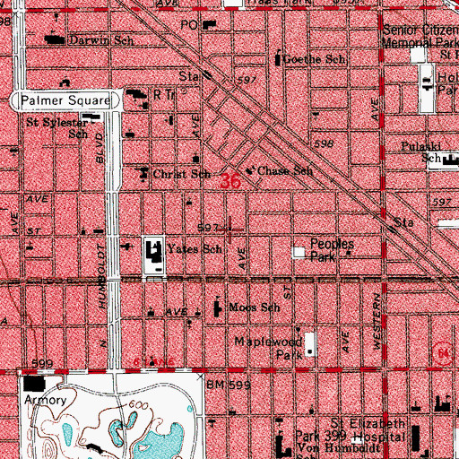 Topographic Map of Fairfield Avenue Baptist Church, IL