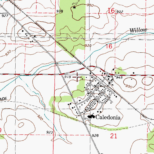 Topographic Map of Caledonia Post Office, IL