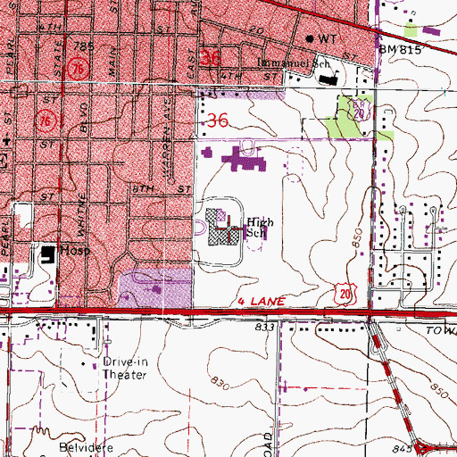 Topographic Map of Belvidere High School, IL
