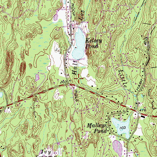 Topographic Map of Kelsey Pond Dam, CT