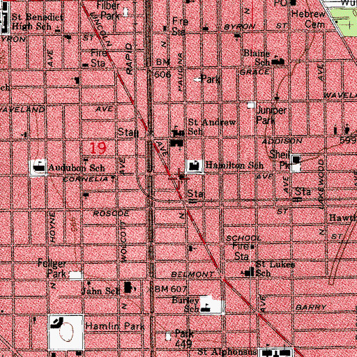 Topographic Map of Cornelia Avenue Baptist Church, IL