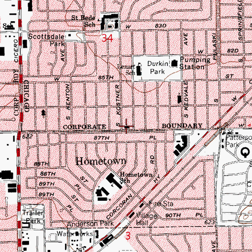 Topographic Map of Hometown Christian Church Disciplines of Christ, IL