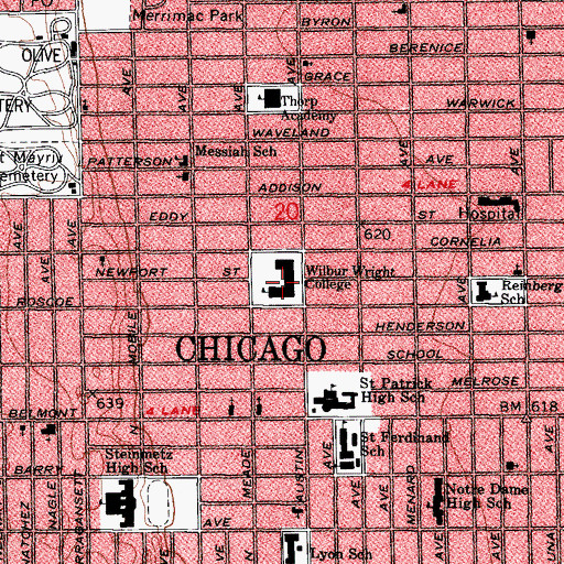 Topographic Map of Wilbur Wright College, IL