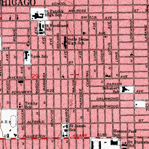 Topographic Map of Belmont Cragin, IL