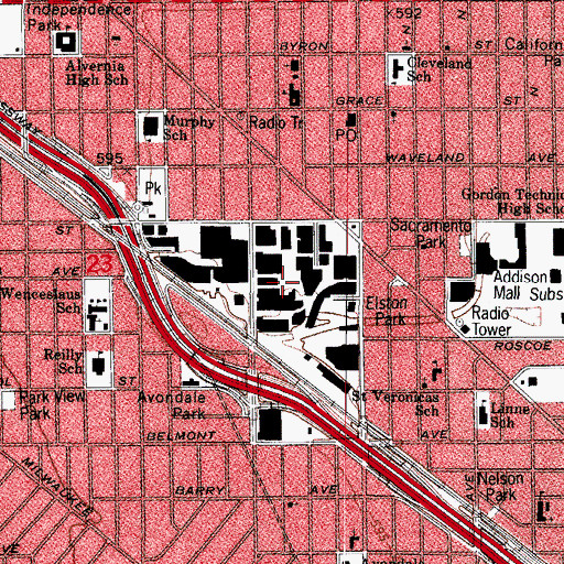 Topographic Map of Addison-Kedzie Industrial District, IL