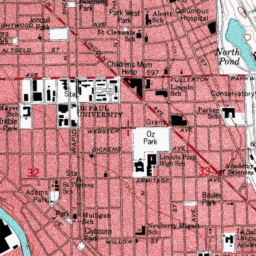 Topographic Map of Lincoln Park, IL