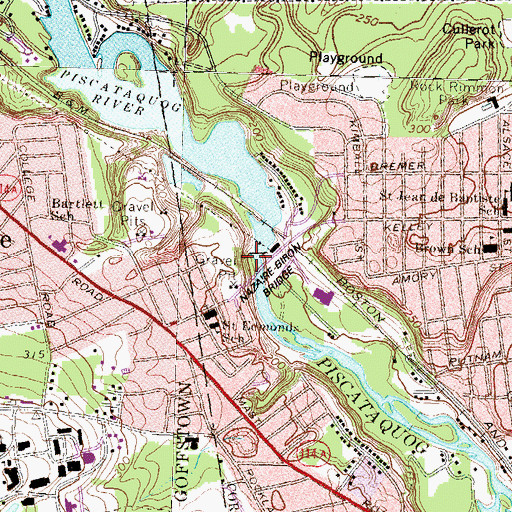 Topographic Map of Kelleys Falls Dam, NH
