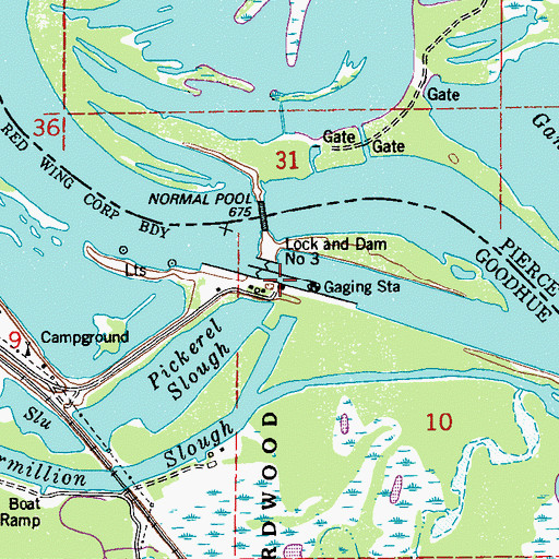 Topographic Map of Lock and Dam Number 3, MN