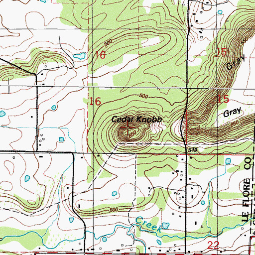 Topographic Map of Cedar Knobb, OK