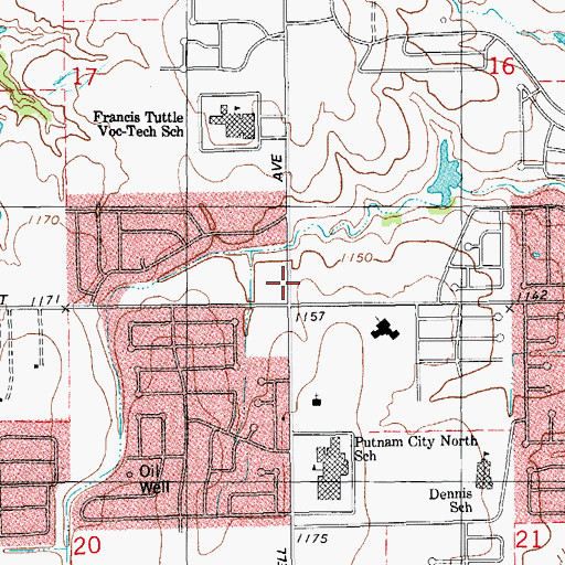 Topographic Map of Walnut Village Shopping Center, OK