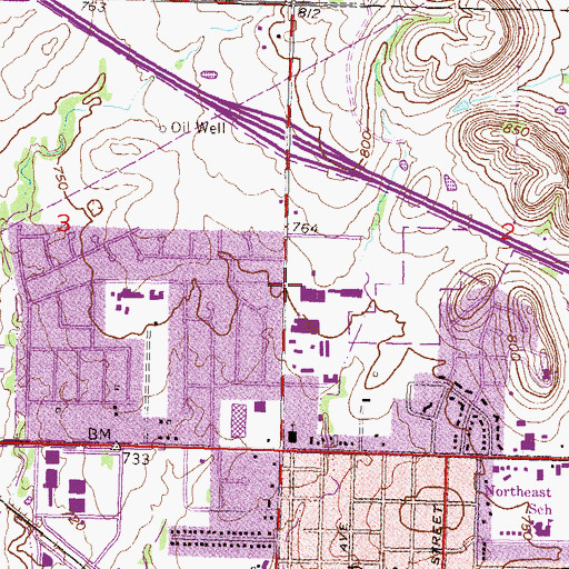 Topographic Map of Arrowhead Shopping Center, OK