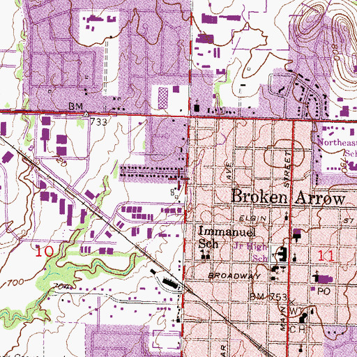 Topographic Map of Broken Arrow Strip Center, OK