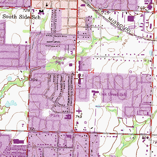 Topographic Map of Oak Crest Shopping Center, OK