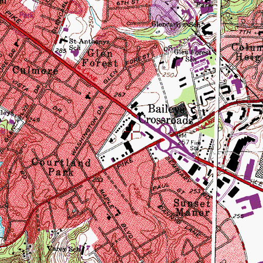Topographic Map of Baileys Crossroads Shopping Center, VA