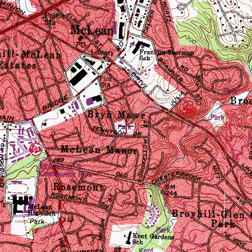 Topographic Map of Bryn Mawr Park, VA